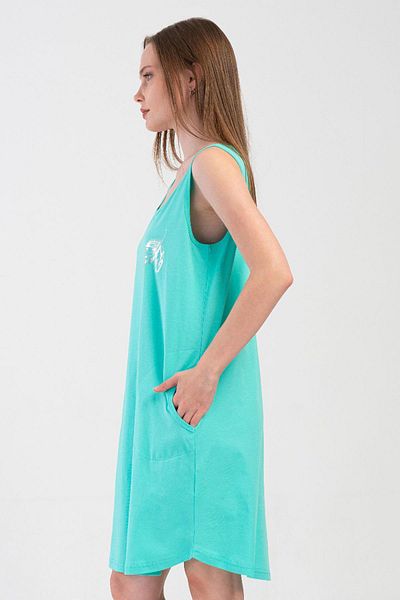 VİENETTA Women's Large Size Thick Strap Green Nightgown 100% Cotton C2T6N0O704