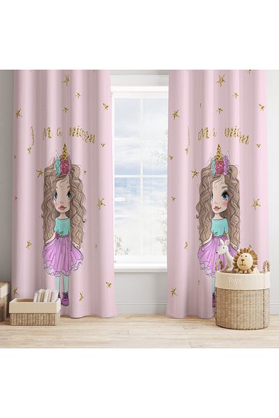 yok yok evim eve dair her şey Children's Room Decorative Little Princess Patterned Background Curtain