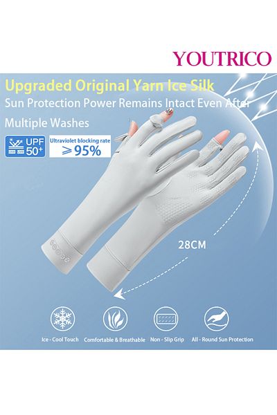 Youtrico Sun Protection Gloves Summer Cycling Fingerless Gloves For Driving Spf50 High Protection