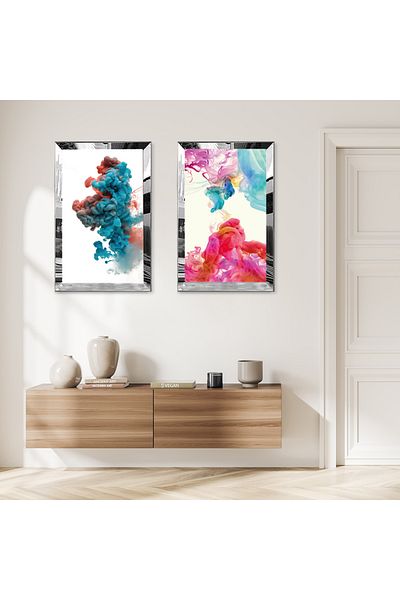 Zevahir Mobilya Dekorasyon SET DE MASA MDF DUBLA CU CADRU DE PLEXY CU OGLINDA SILVER FOND ALB