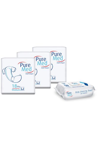 Pure Set 3x Pure Med ECO M scutece adult, 54 buc + 1x șervețele umede igienice Pure Med, 50 buc