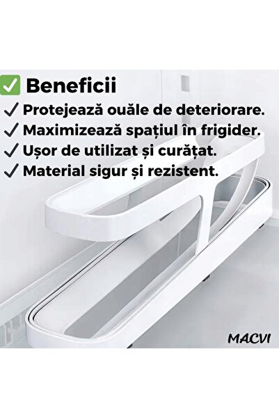MACVI Macvi® egg organizer, 4 levels, automatic rolling, 30 eggs, 36x7x20 cm, white