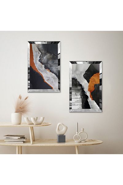 Zevahir Mobilya Dekorasyon SET DE PENTRU TABLĂ DECORATIVĂ DUBĂ MDF, VÂSĂRI ABSTRACTE, CULOARE GRĂDĂ, CU CADRU DE PLEXY CU OGLINDĂ