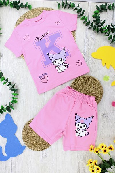 EYMİRGİYİM Double Set with Combed Cotton Shorts for Girls 3-4 Years, 5-6 Years, 7-8 Years, 9-10 Years
