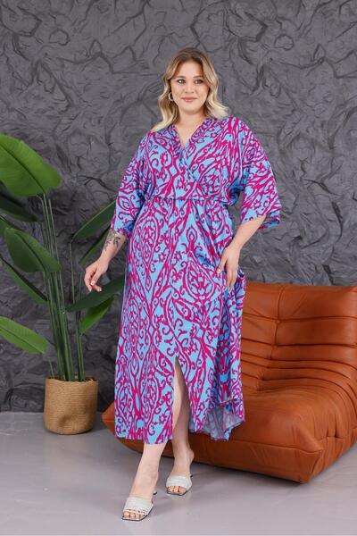 Siyezen Plus Size Double Breasted Collar Elastic Waist Dress