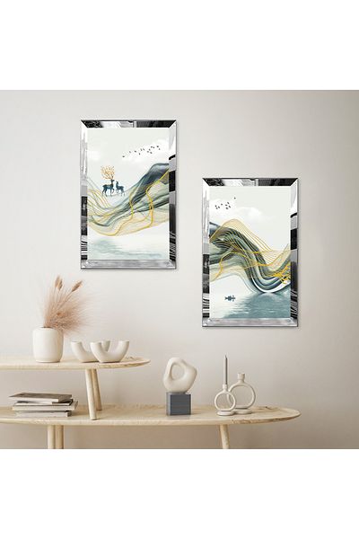 Zevahir Mobilya Dekorasyon SET DE MASA MODERNĂ DUALĂ MDF MOUNTAIN BUBBLES CU CADRU DE PLEXY CU Oglindă SILVER