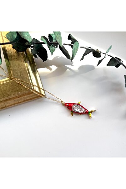 Alice İsstanbul Steel Red Stone Fish Necklace