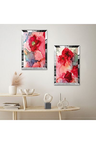 Zevahir Mobilya Dekorasyon FLORI ROSE CU CADRU DE PLEXY CU Oglindă SILVER SET DE MASA MODERNĂ DUALĂ MDF