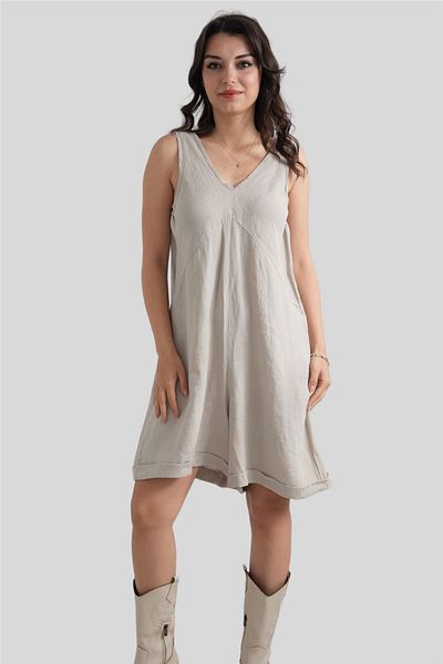 Miss Boheme Beige Linen Jumpsuit with Shorts