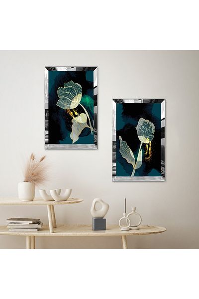 Zevahir Mobilya Dekorasyon SET DE MASA MDF DUBLA ROSE CU CADRU DE PLEXY CU OGLINDA SILVER FOND VERDE