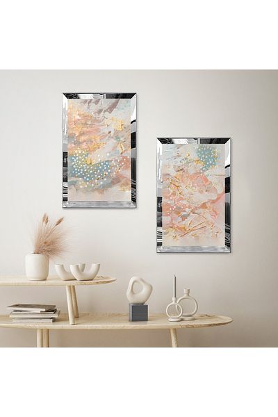 Zevahir Mobilya Dekorasyon SET DE TABLĂ MDF DUALĂ CU MODELE ABSTRACTE MODERNE CU CADRU DE PLEXY CU OGLINDĂ DE ARGINTI Fundaluri colorate