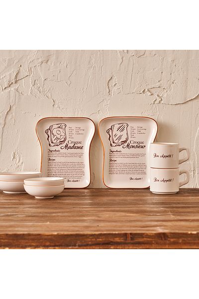 Bella Maison Croque Ceramic 8 Piece 2 Person Toast Breakfast Set Brown