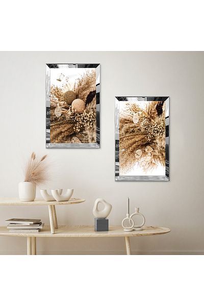 Zevahir Mobilya Dekorasyon FLORI DESICATE CU CADRU DE PLEXY CU OGLINDA ARGINTIE SET DE MASA MODERN BILATERAL MDF