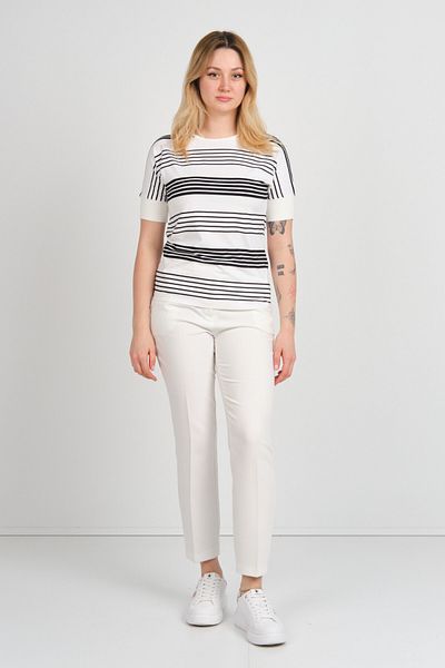 Sistas Women's Sleeve Tips Lycra Striped Short Sleeve Blouse 24201 Ecru