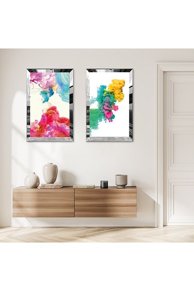 Zevahir Mobilya Dekorasyon TABLĂ MODERNĂ COLORĂ CU CADRU DE PLEXY CU OZAR SILVER FOND ALB SET DE MASA MDF DUAL