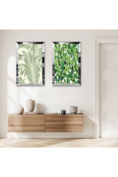 Zevahir Mobilya Dekorasyon SET DE MASA MDF DUBLA PLANTE VERDE CU CADRU DE PLEXY CU OGLINDA SILVER