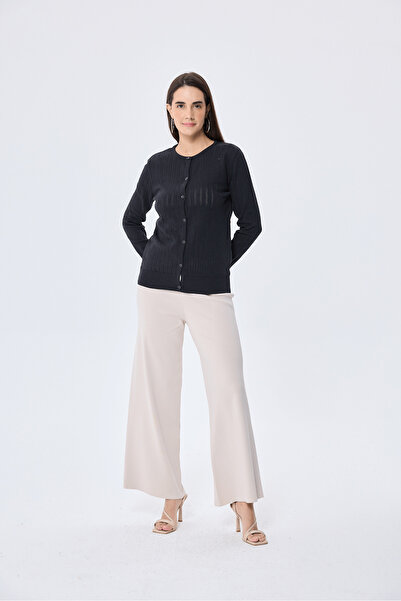 Peraluna Celine, Ajur Örgülü Kadın Triko Hırka - SİYAH