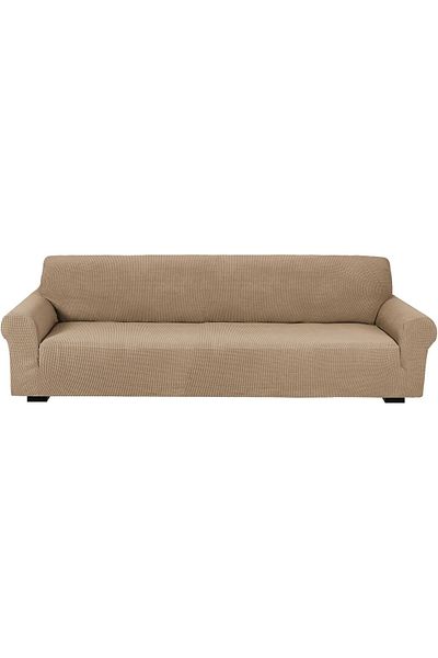 Fabienne Stretch Fit 4 Seater Sofa Cover Fabric Couch Cover 230-300cm Size Sand Beige