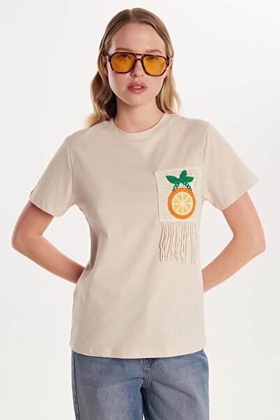 Tudors Tricou de damă Relax Fit, cu mânecă scurtă, cu decolteu, tricot, detal...