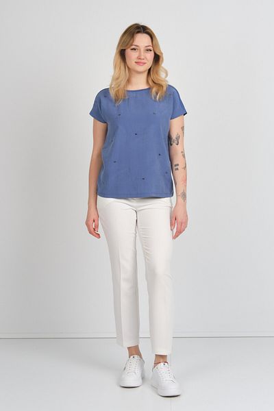 Sistas Accesoriu pentru femei Detaliat decolteu cu gât în ​​față țesătură spate pieptănat bluză 24250 Indigo
