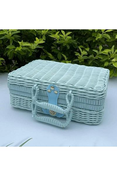 Choice Blue Rattan-like Finishing Box Woven Rattan Basket Retro Storage Box Decorative Props Suitcase with