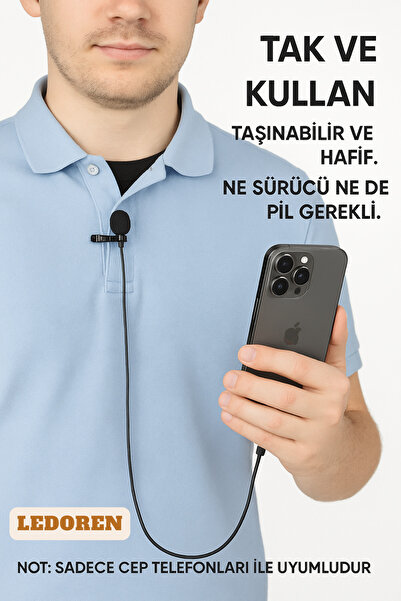 L'eDoren Cep Telefonu Mini Klipsli Mikrofon Type-c Uyumlu Kablo Uçlu Yaka Mikrofonu Samsung Ios Huawei Lg
