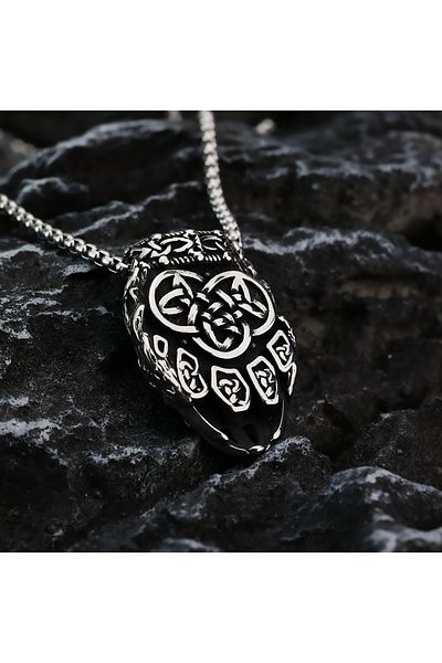 Viking Valknut Double Faced Claw Design Nordic Mythology 316L Stainless Steel Square Chain Necklace