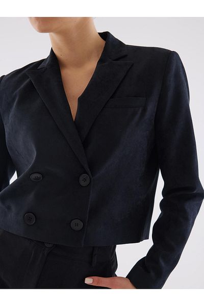 MARKAPIA WOMAN Μπουφάν Crop σε Μαύρο Suede Double Breasted