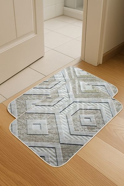 Evlen Home Collection Digital Printing Non-Slip Base 2-Piece Mat Set 40X60 cm Bath Mat Door Front Patterned Mat Set