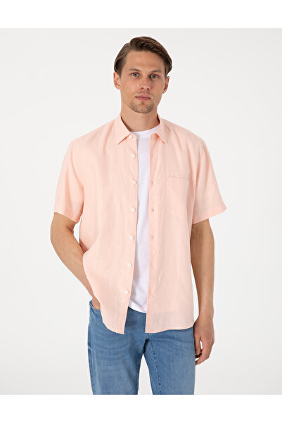 Pierre Cardin Powder Comfort Fit 100% Linen Short Sleeve Shirt 50317354-Vr042