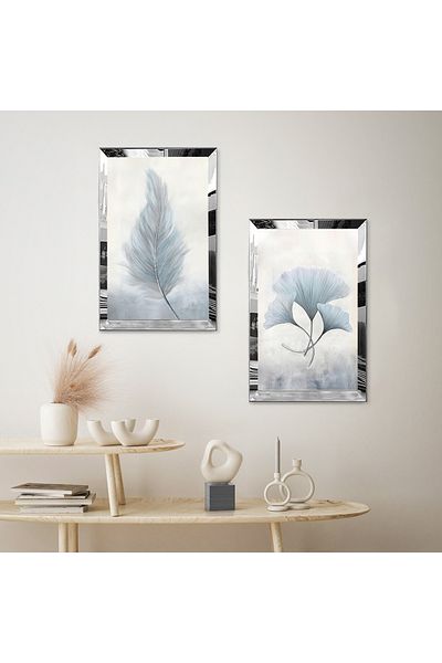 Zevahir Mobilya Dekorasyon FLORI ALBE CU CADRU DE PLEXY CU OGLINDA ARGINTIE FOND ALB SET DE MASA DECORATIVA BILATERAL MDF