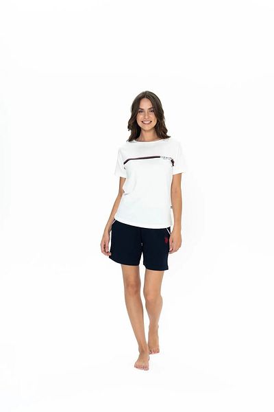 U.S. Polo Assn. U.S. Polo Assn. Women's Round Neck Bottom Top Line Detail Pajama Shorts Set