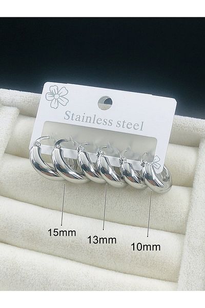 DS DİAMONDSHOP Six Steel Earrings Three Boy Halka Model New Season Byçkp-20256182