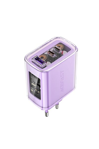 Acefast Wall Charger, Fast Charging, AcesFast, 2x Type-C, USB, GaN, PD65W fast charging, A45, Purple