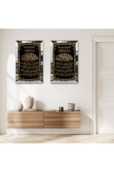 Zevahir Mobilya Dekorasyon NAS SURVEY & FELAK SURVEY SET DE TABLĂ RELIGIOSĂ DUALĂ MDF CU CADRU DE PLEXY CU OZAR DE ARGINT