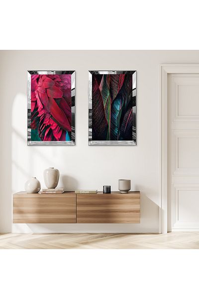 Zevahir Mobilya Dekorasyon SET DE MASA MDF DUBLA CU FRUNZE ROSE CU CADRU DE PLEXY CU OGLINDA SILVER