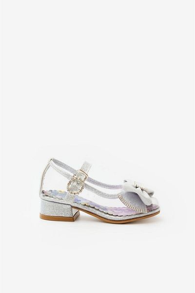 Le Mabelle Silver Bow Transparent Girls' Shoes