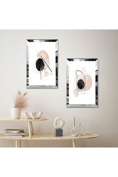Zevahir Mobilya Dekorasyon SET DE MASA MDF DUBLA CU CADRU PLEXY CU OGLINDA SILVER, FOND ALB, CREAM, FORME MINIMALISTICE