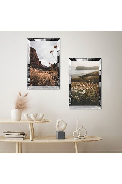 Zevahir Mobilya Dekorasyon SET DE MASA MDF DUBLA MODERN SEA MAZAR INTR-UNELE FLORI CU CADRU DE PLEXY CU OGLINDA SILVER