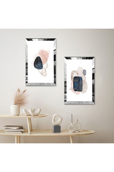 Zevahir Mobilya Dekorasyon SET DE MASA MDF DUBLA CU CADRU PLEXY CU OGLINDA SILVER FOND ALB FORME MODERNE MINIMALIST