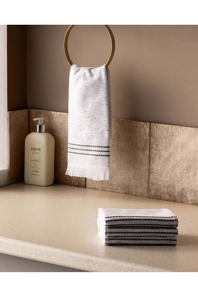 Madame Coco Opherna 4-Pack Cotton Hand Towels - White/Grey