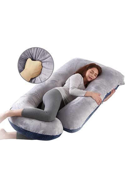 Lumely G Shaped Pregnancy Pillows,Removable Cover, Relieve Fibromyalgia,Gift for Pregnant,Grey/Blue