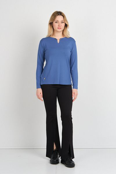 Sistas Bluză de damă cu lanț cu cataramă cu fante laterală cu mânecă lungă 24014 Indigo