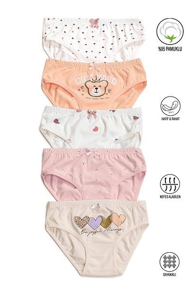 ÖZKAN underwear Özkan 41603 Pachet de 5 chiloți moale din bumbac cu modele de culori mixte pentru fete
