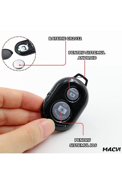 MACVI Telecomanda selfie Macvi® compatibilitate iOS si Android, Bluetooth 4.0, dimensiuni 5cm x 2cm x 1cm