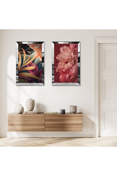 Zevahir Mobilya Dekorasyon FLORI MODERNE CULORI CU CADRU DE PLEXY CU Oglinda SILVER SET DE MASA MDF DUBLA