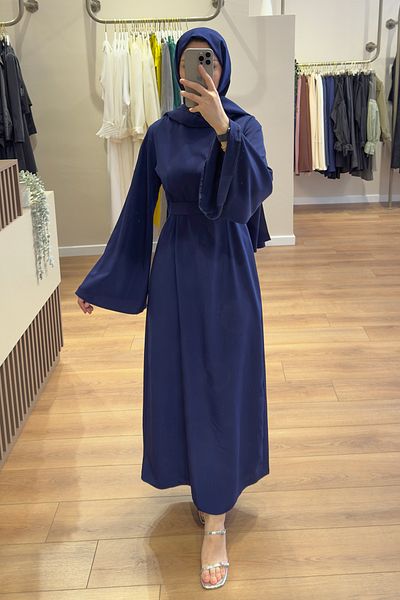 Birgül Bektaş Navy Blue Flared Belted Dress