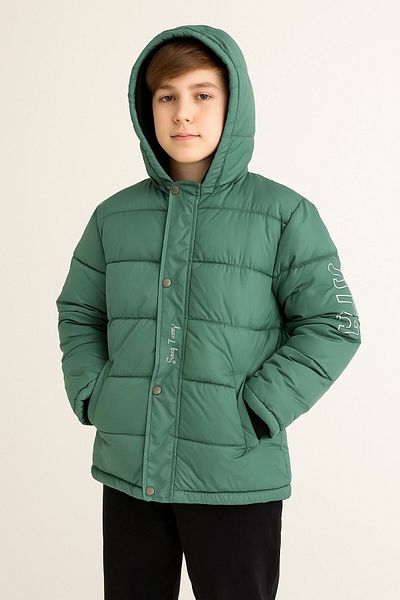 Jaju Baby Boy's Green Color Fleece Hooded Puffer Jacket