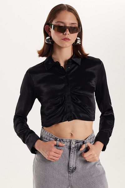 Tudors Women's slim fit tight cut long sleeve classic collar black shirt