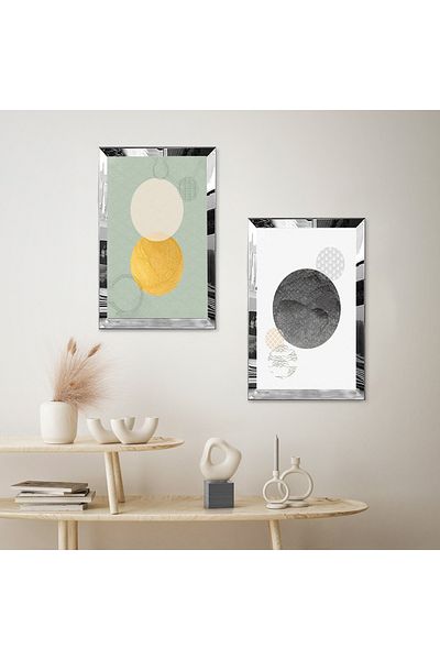 Zevahir Mobilya Dekorasyon SET DE MASA MDF DUBLA CU CADRU DE PLEXY CU OGLINDA SILVER FORME MINIMALIST MODERNE